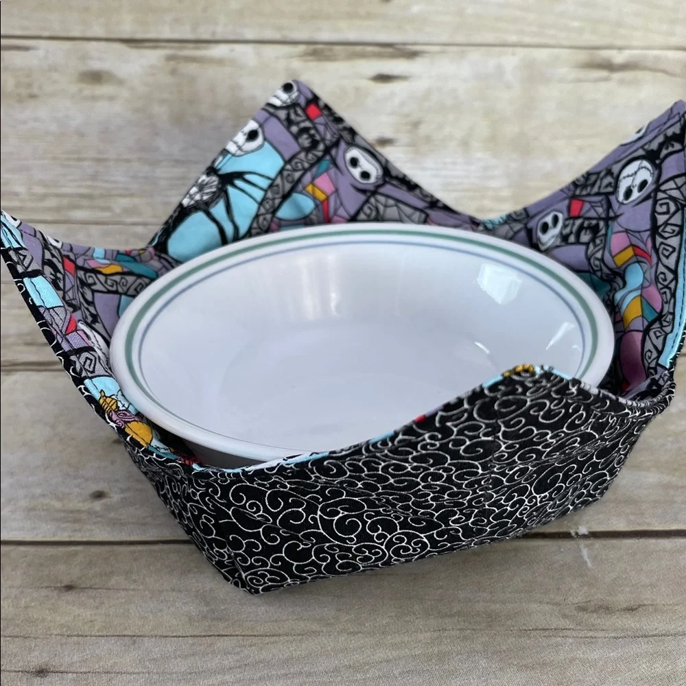 Microwave Bowl Cozy Halloween Fun Reversible All Cotton Jack & Sally